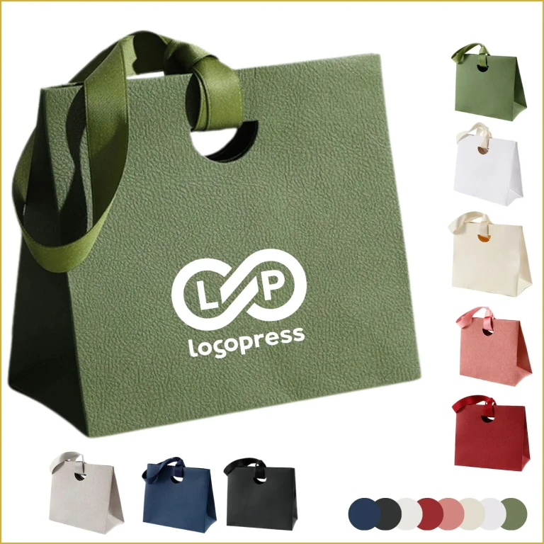 Thick Reusable Paper Gift Bags with Satin Ribbon Handles