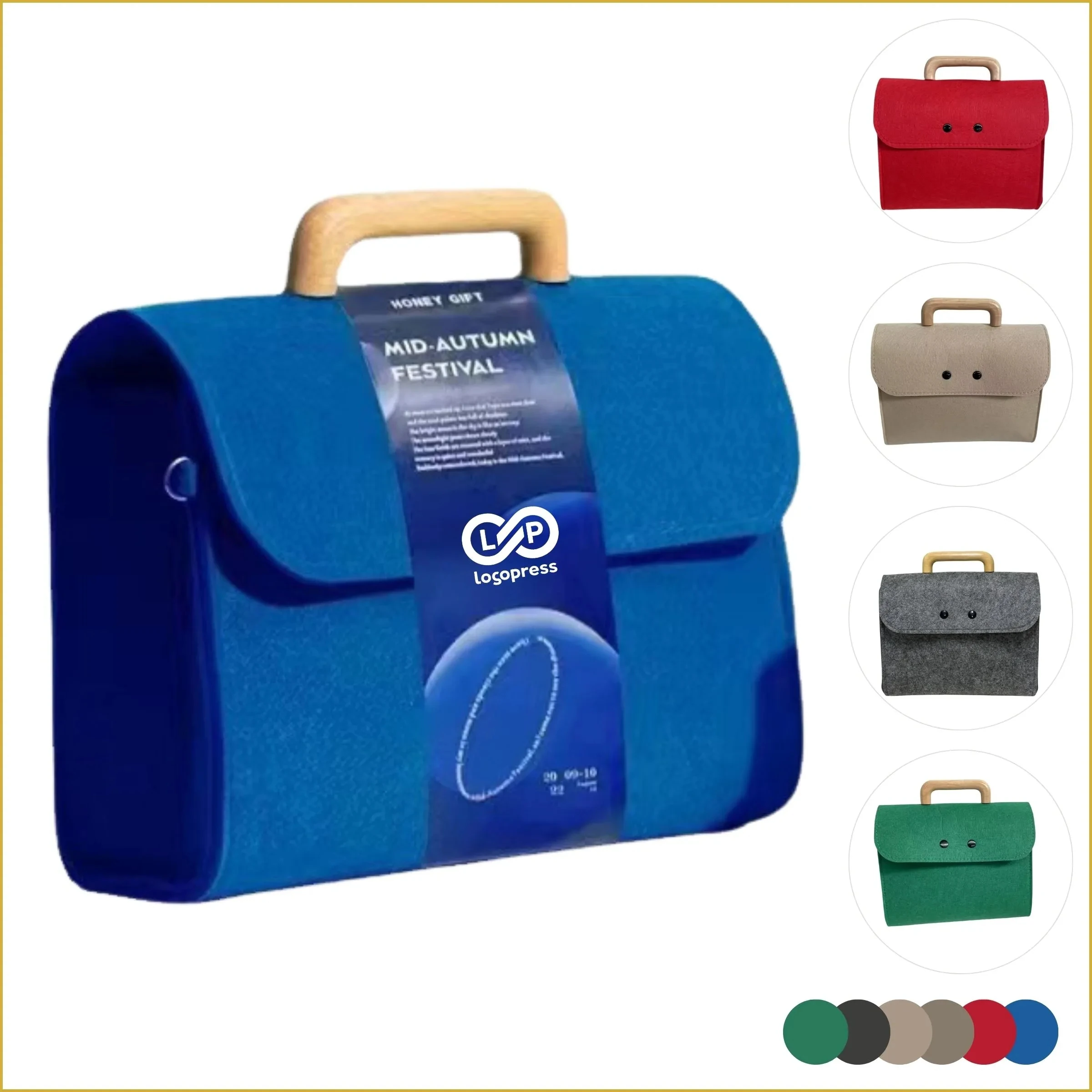 Exquisite Reusable Wooden Handle Felt Tote Bag for Holiday