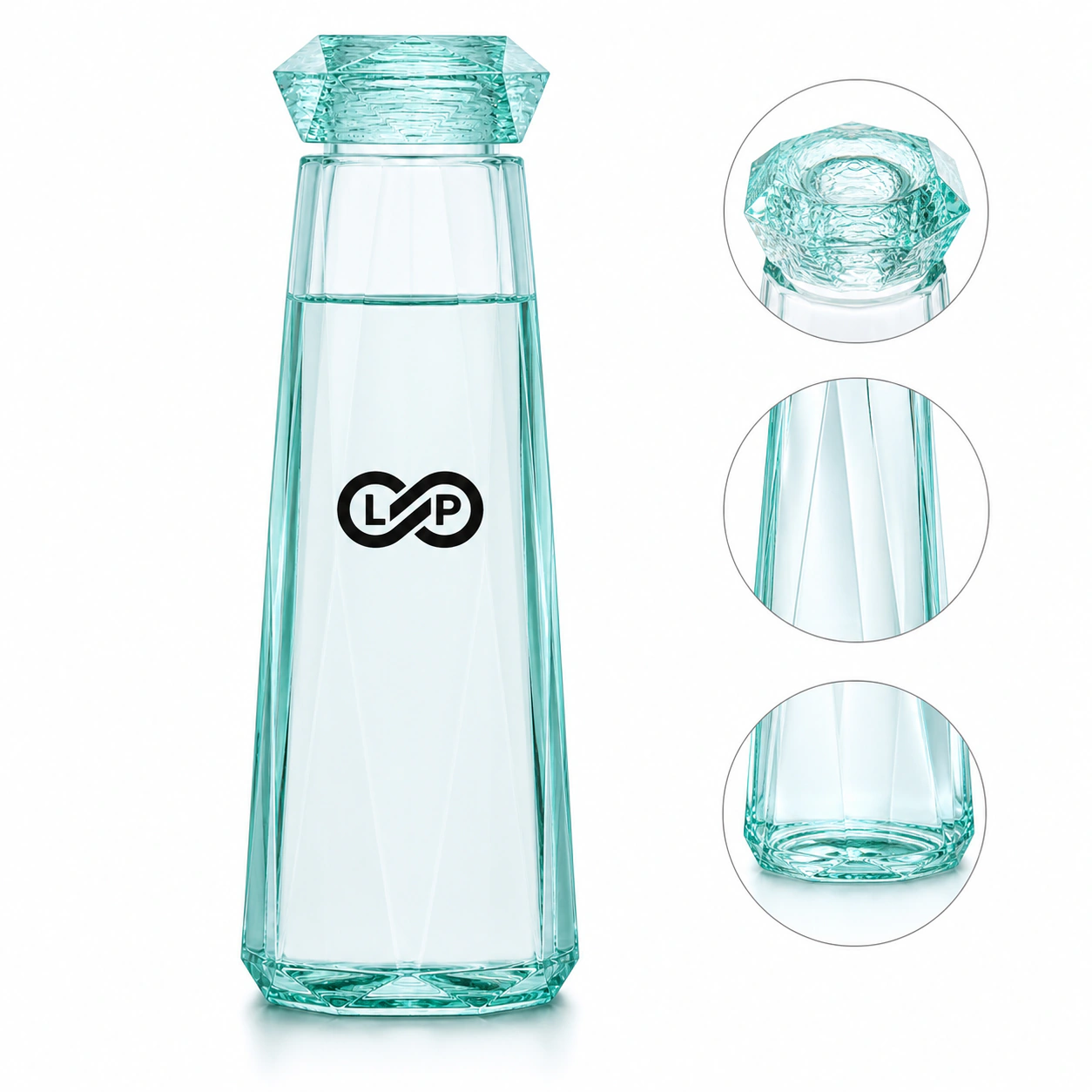 32 Oz Clear Diamond Gift Glass Water Bottle with Swing Top Lid, BPA-Free
