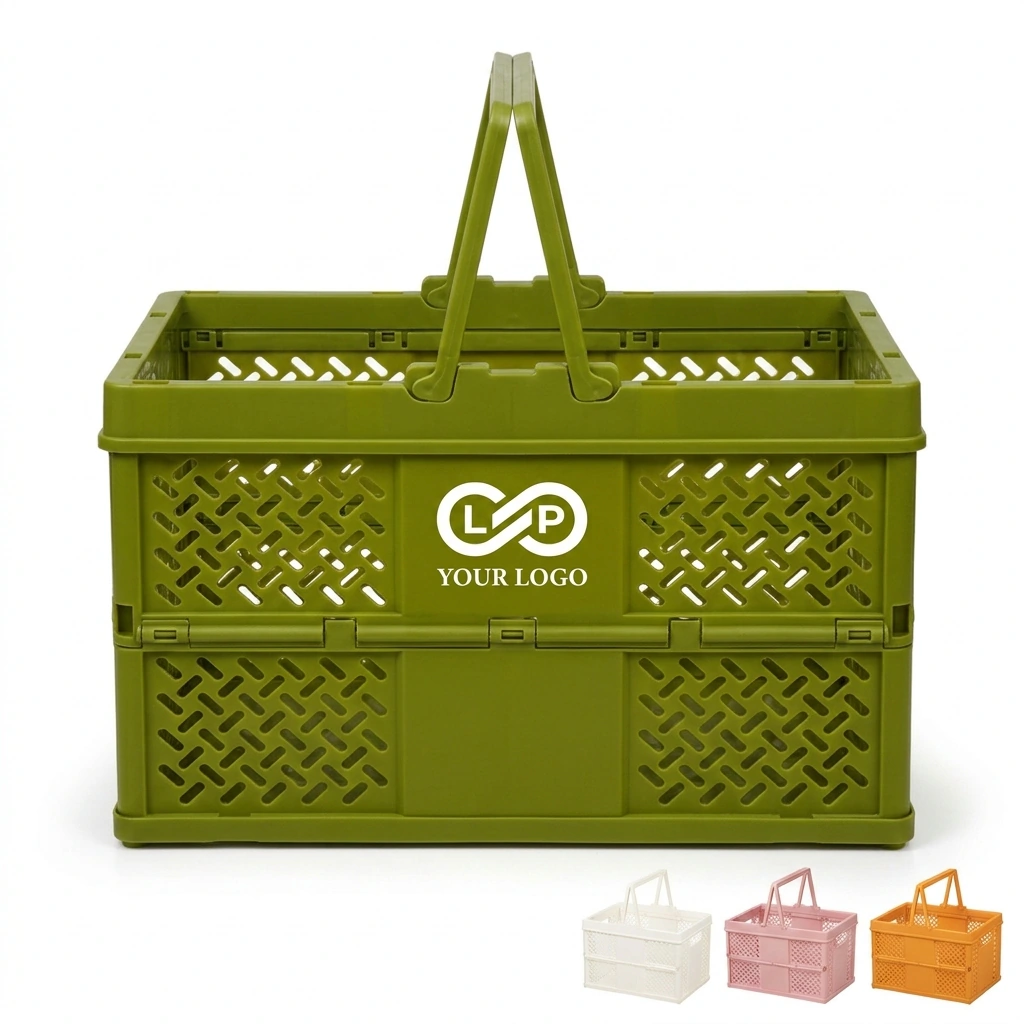 Foldable Plastic Grocery Basket with Handles