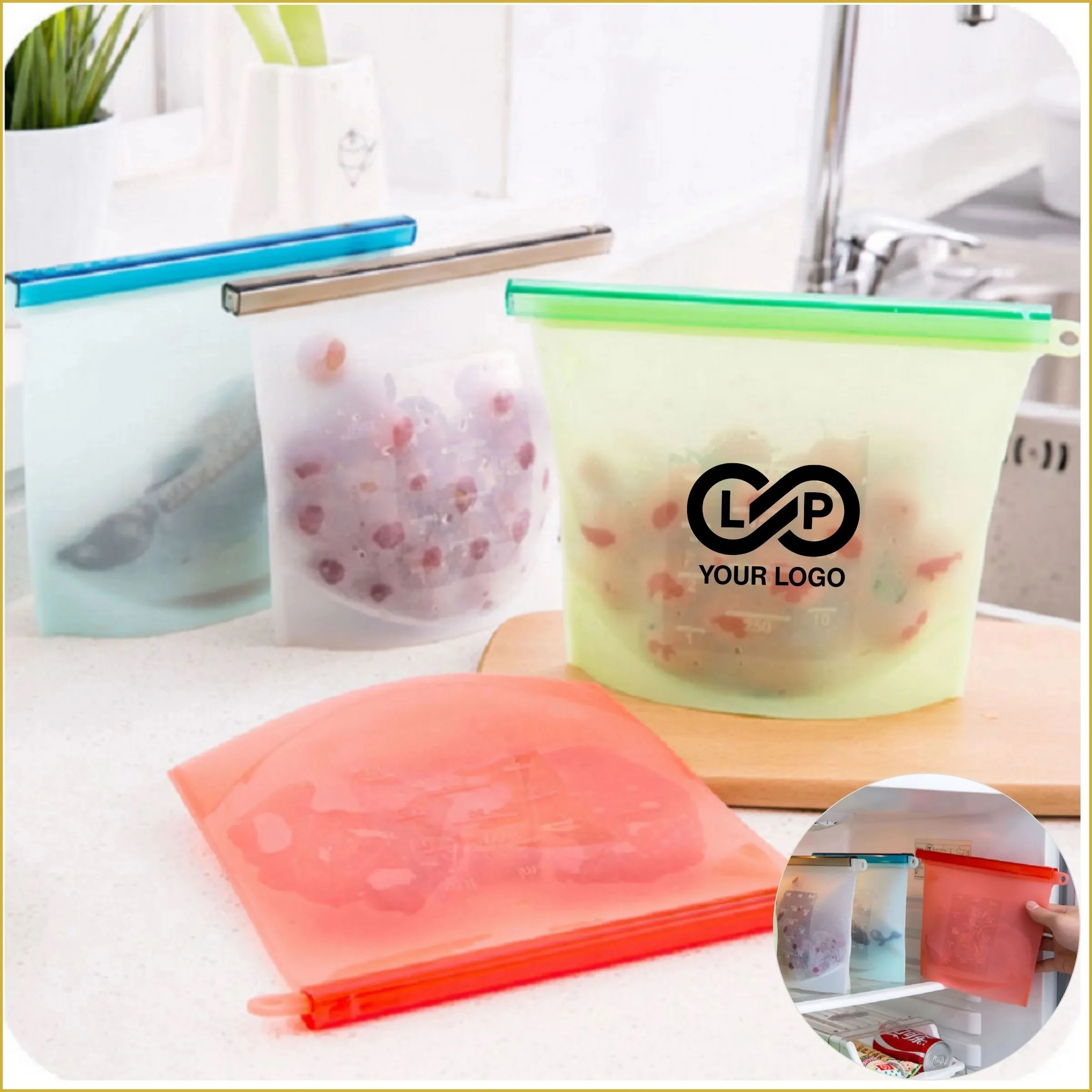 Reusable Silicone Food Fresh-Keeping Bags for Fridge