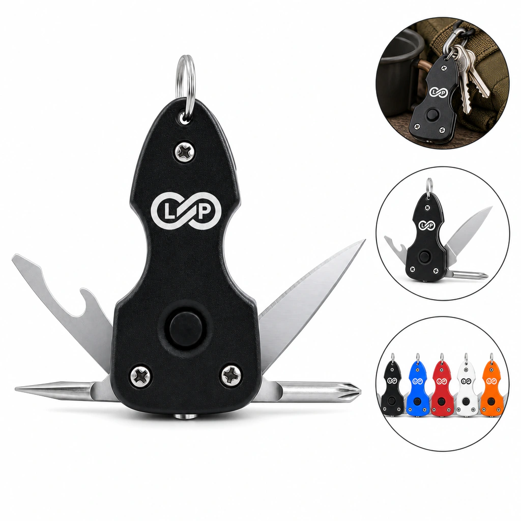 Multifunctional 6-in-1 Keychain Tool Knife, Stainless Steel