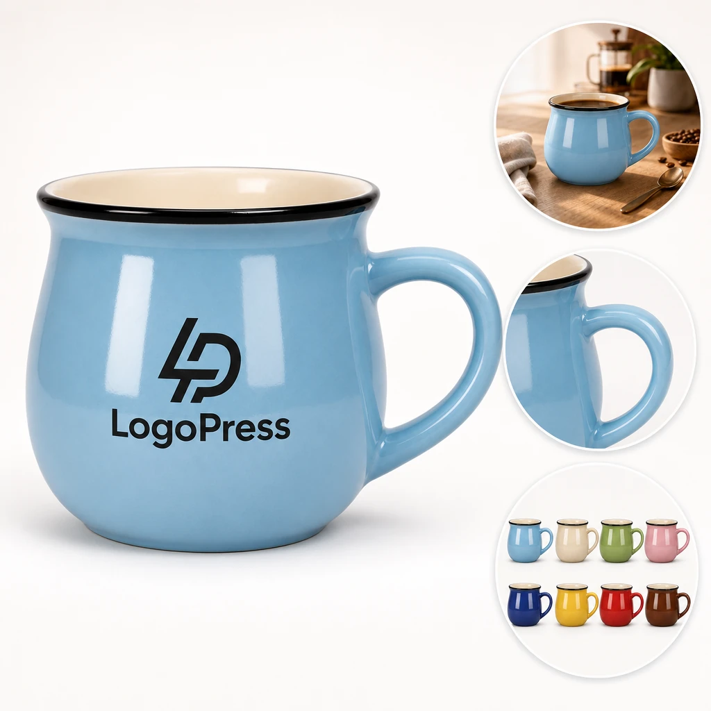 14oz Black Vintage Ceramic Coffee Mug Set, Anti-scald Handle