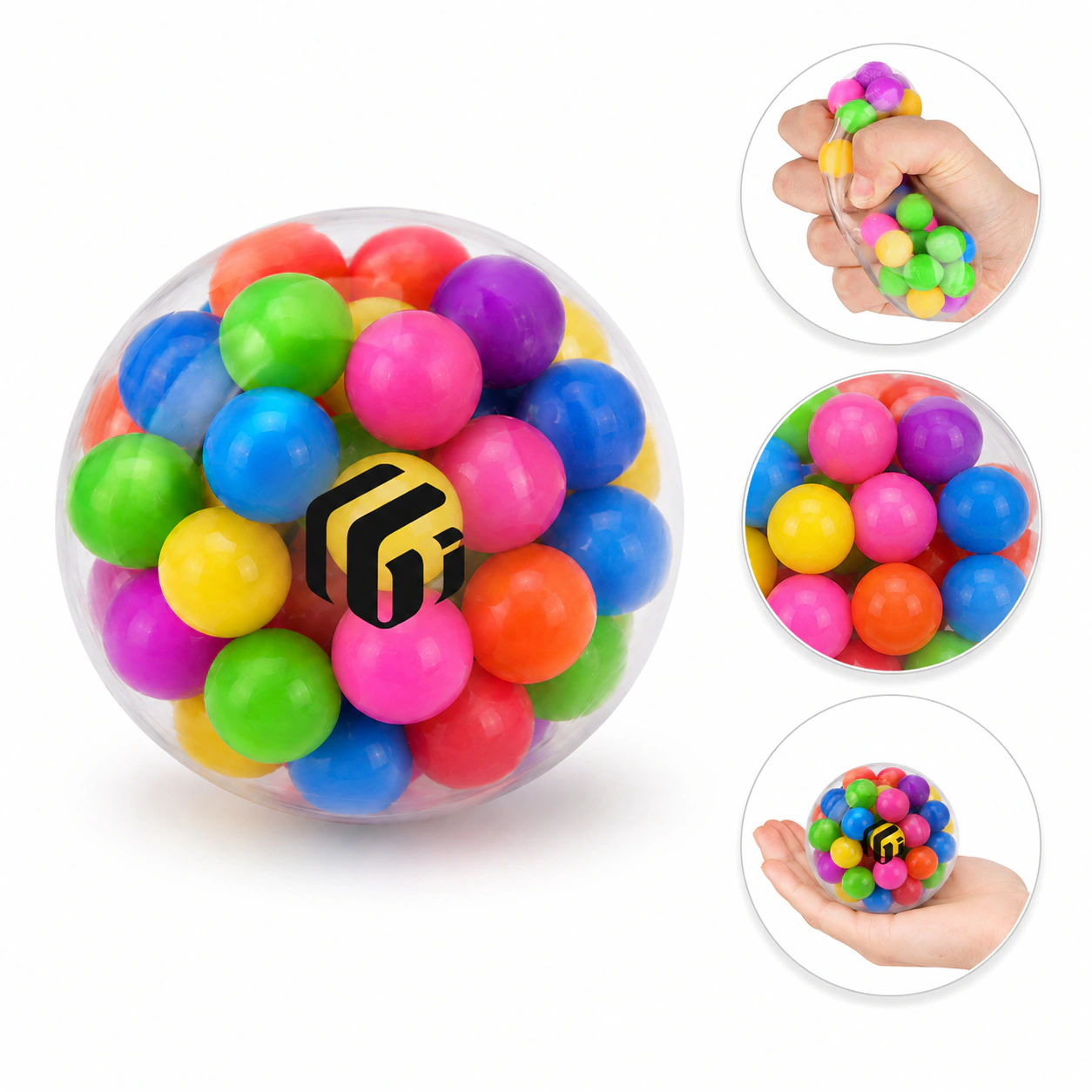 Rainbow TPE Stress Relief Squeeze Ball, Wrapped with Beads