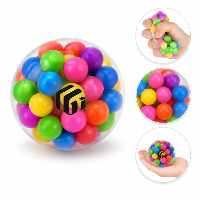 Rainbow TPE Stress Relief Squeeze Ball, Wrapped with Beads