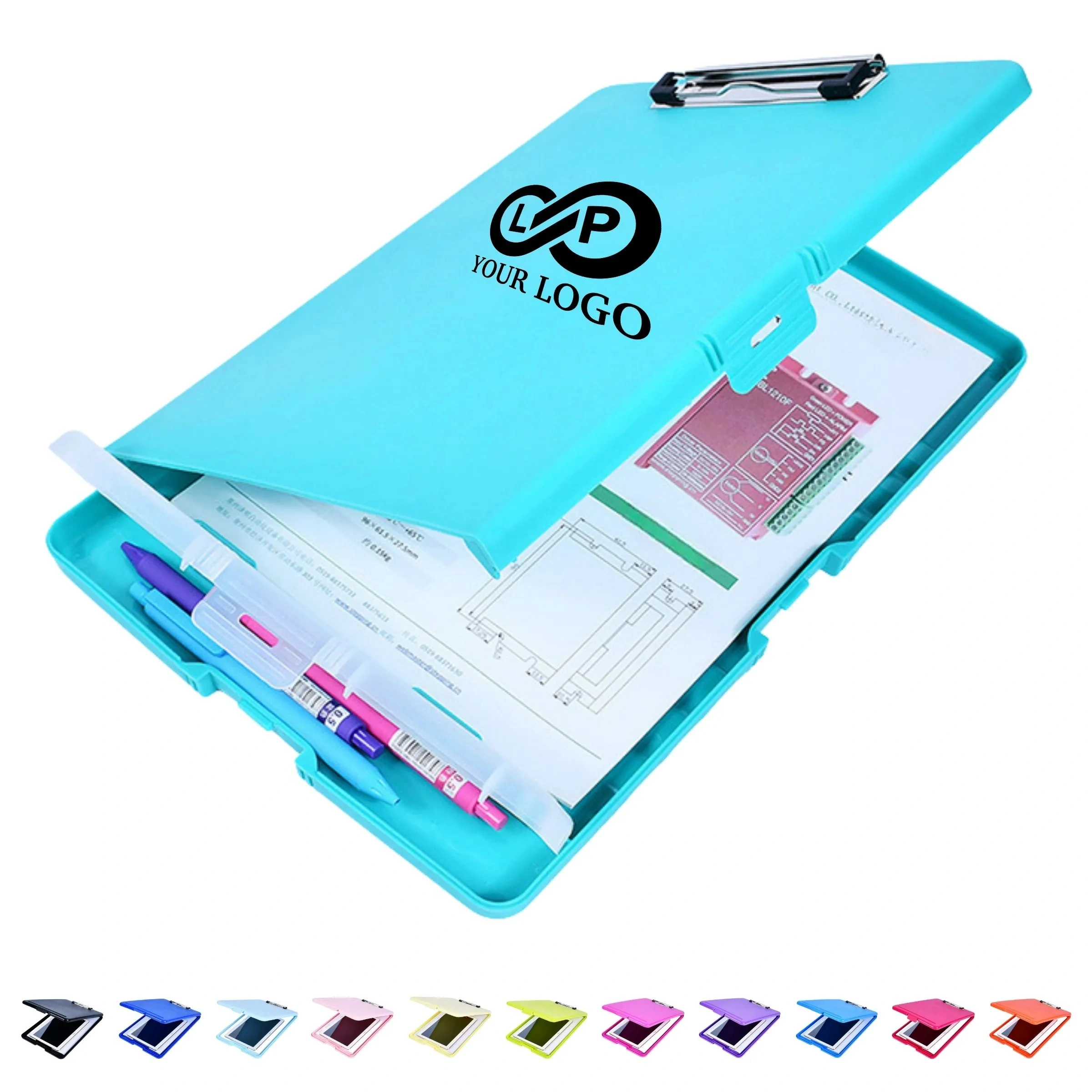 Foldable Plastic Clipboard with Metal Clip & 2 Compartments