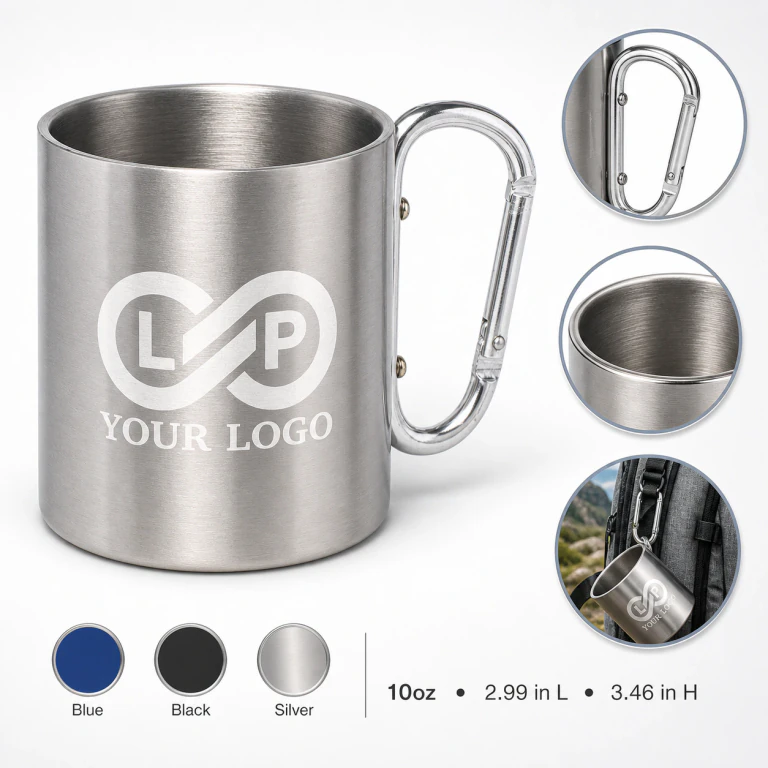 10 oz Double Wall Stainless Steel Mug with Carabiner Handle