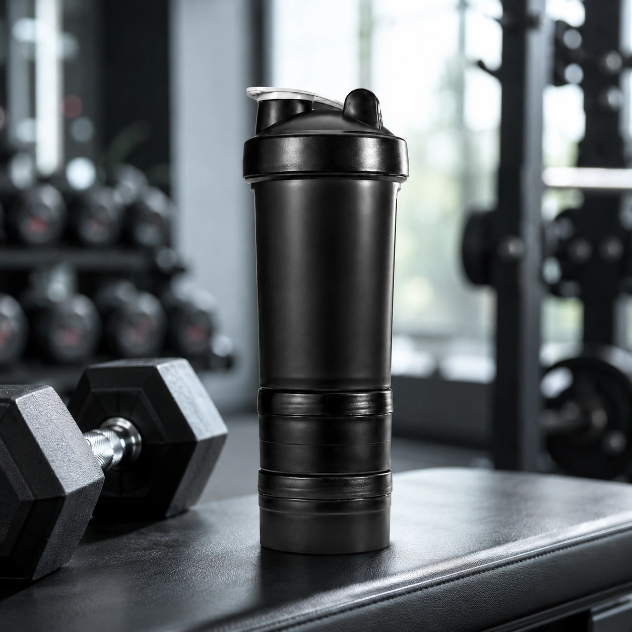 Sports Fitness Shake Cup with Handle Three Pill Box Layer
