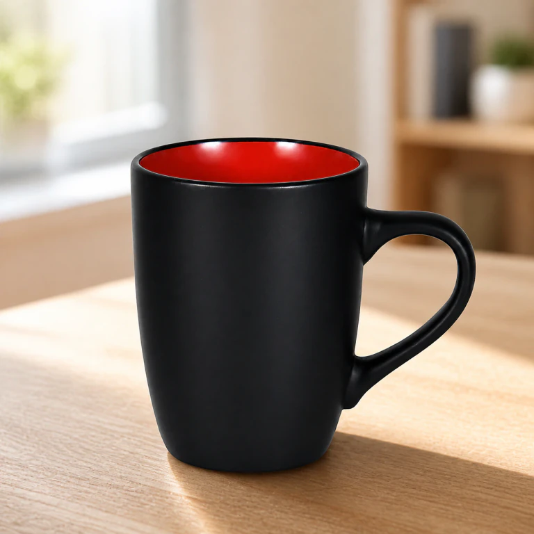 Large Colorful Ceramic Coffee Mug, 16 Oz, Black Exterior