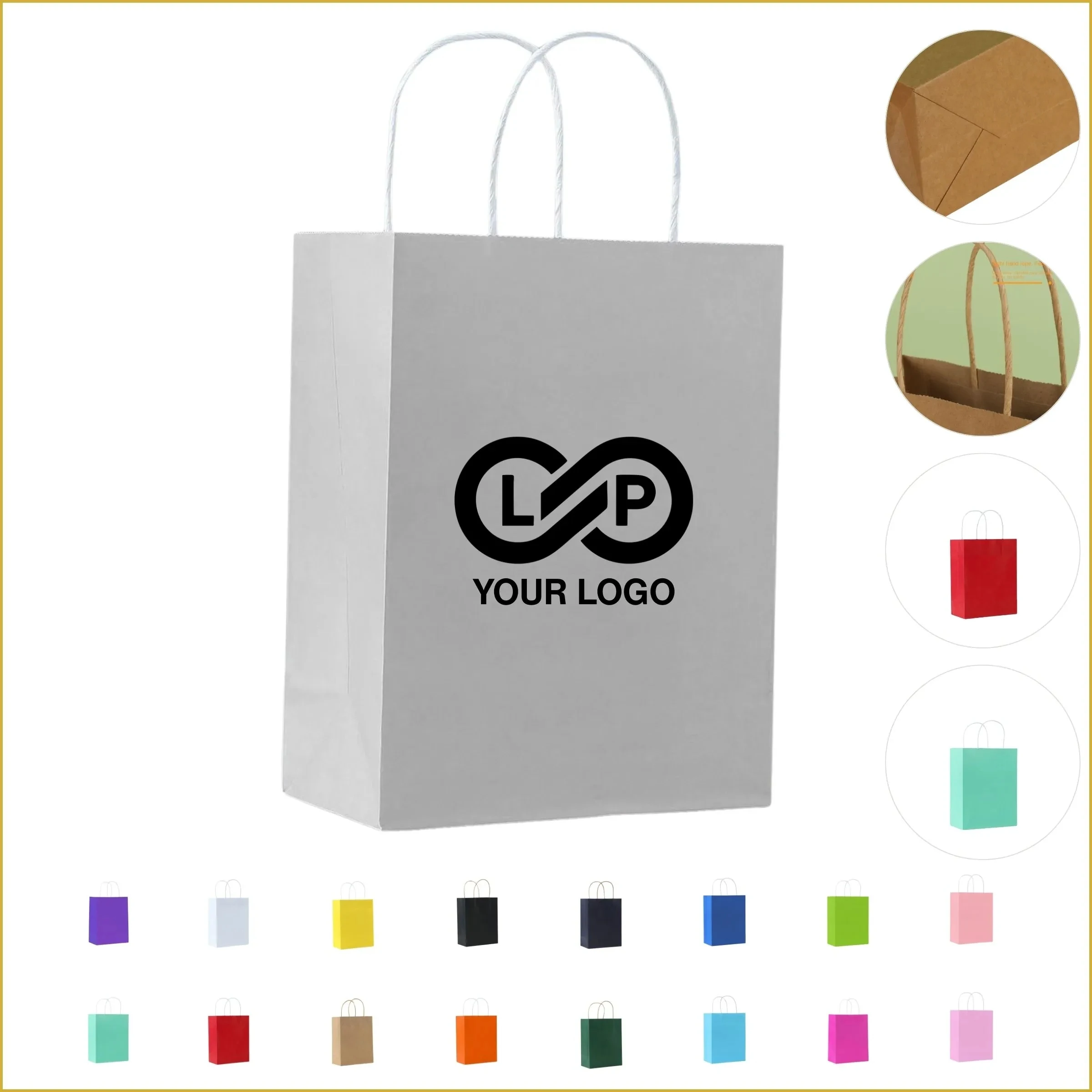 Reinforced Handle Customizable Eco-Friendly Kraft Paper Bags