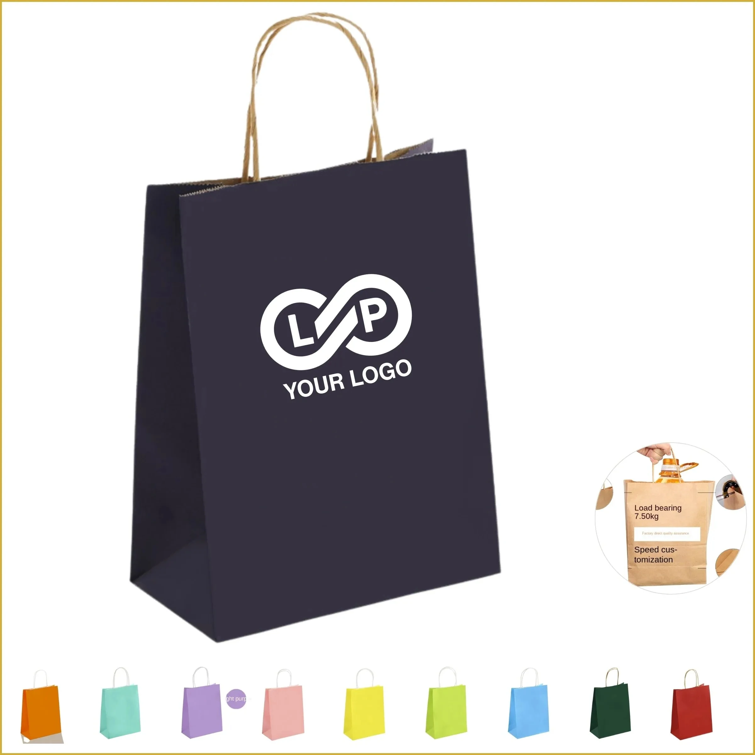 Reinforced Handle Customizable Eco-Friendly Kraft Paper Bags