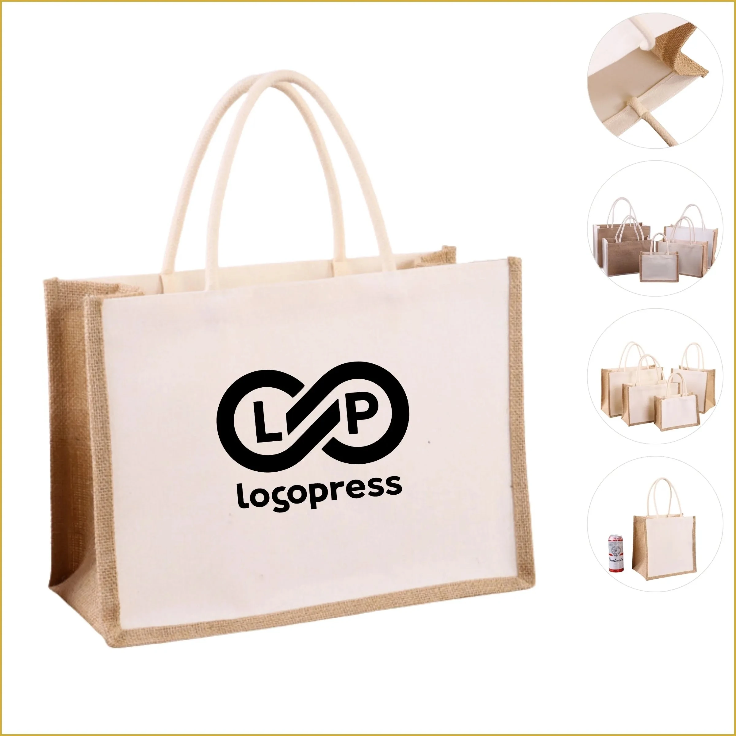 Custom Large Capacity Portable Waterproof Jute Tote Bag