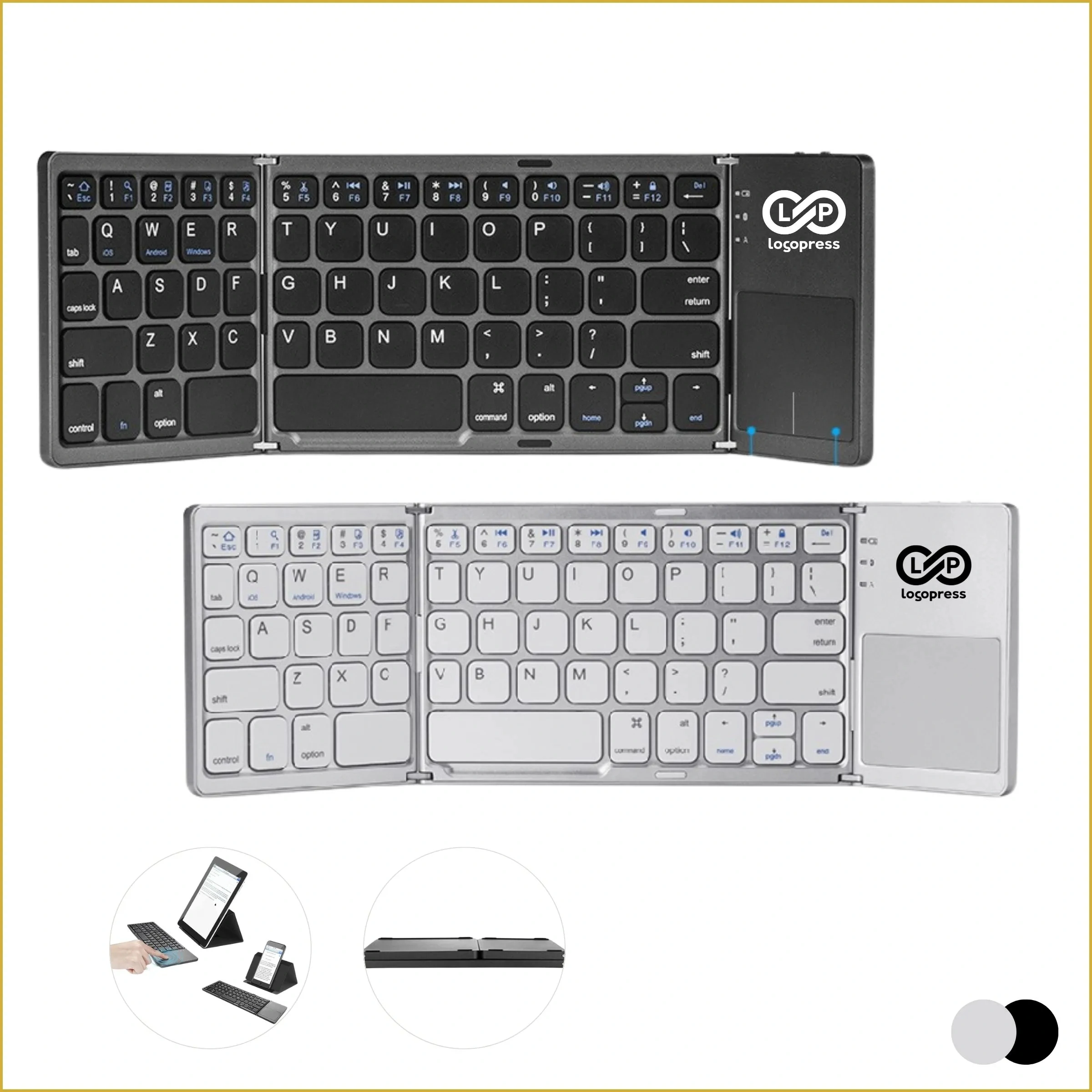 Portable Foldable Bluetooth Keyboard with Touchpad, ABS