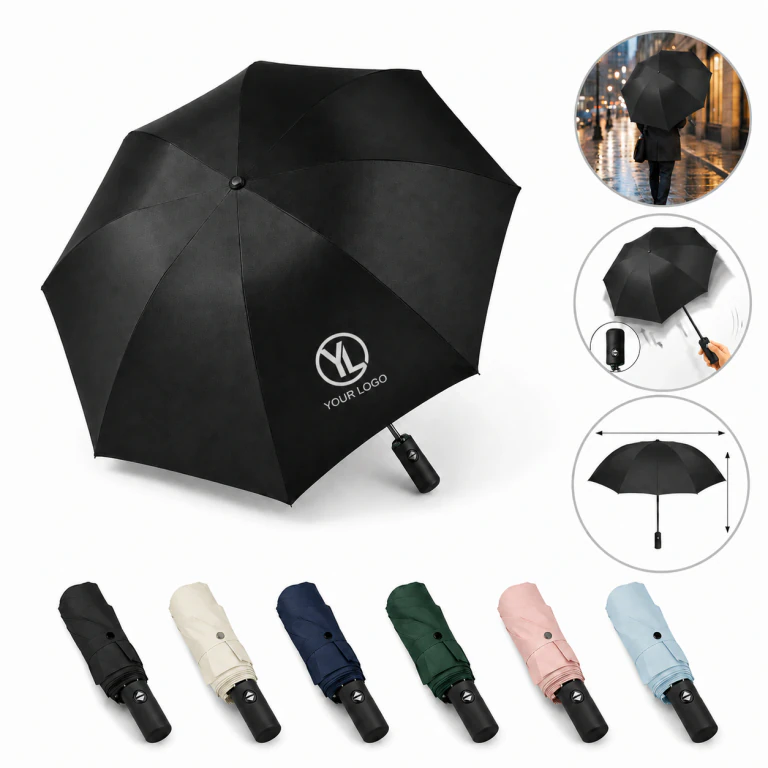 Stock Automatic Sun/UV Folding Umbrellas, Nylon, All-Weather