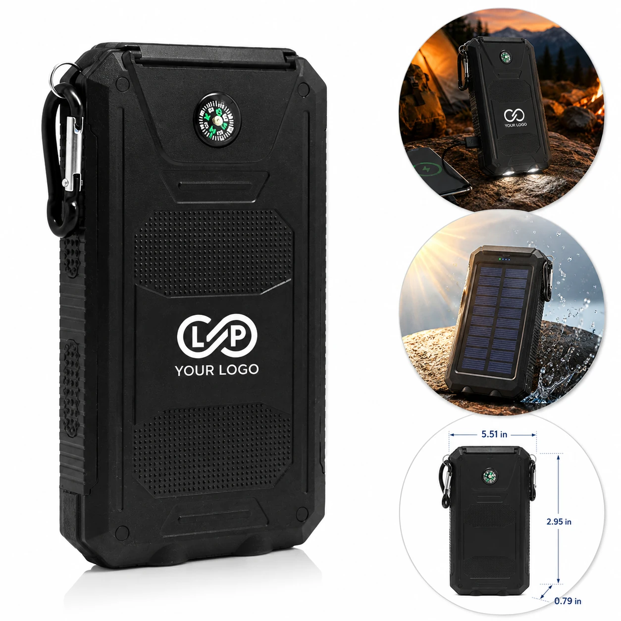 8000mAh Solar Power Bank with Compass, Customizable