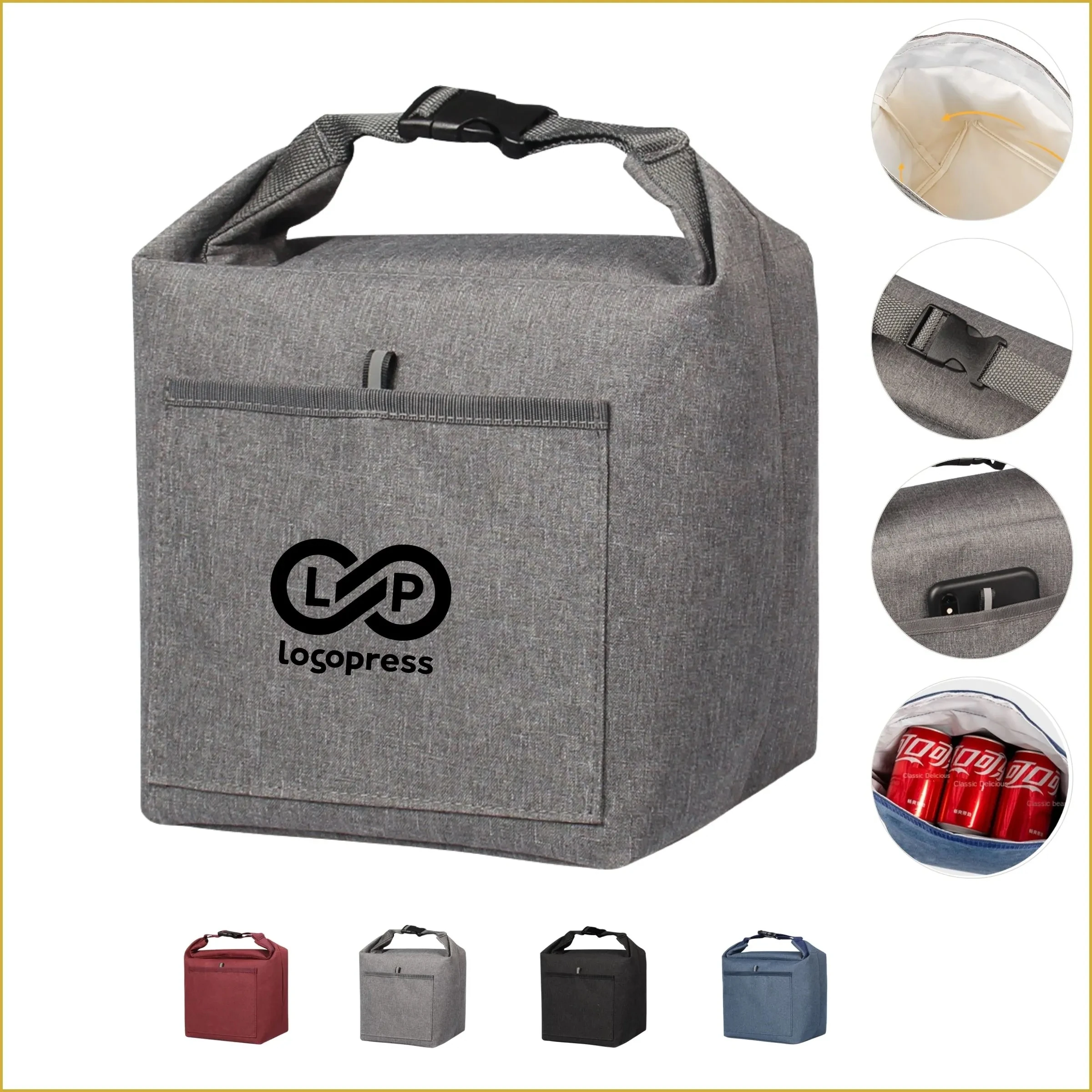 Large Capacity Durable Roll-top Insulated Lunch Tote Bag