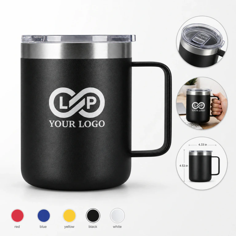 14oz Double Wall Insulated Coffee Mug with Lid and Handle
