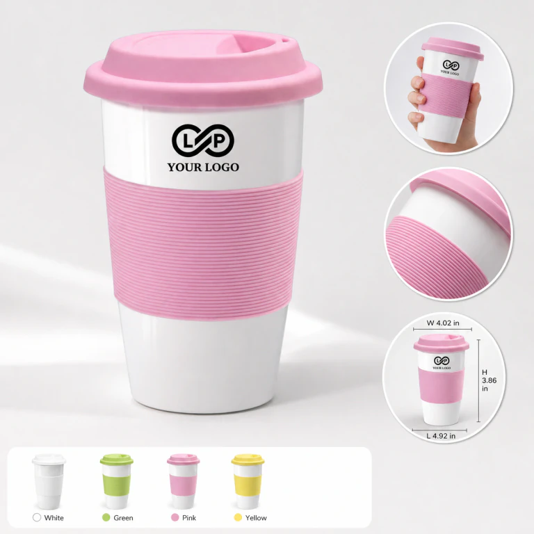 Double Wall Insulated Ceramic Coffee Cup with Lid & Sleeve