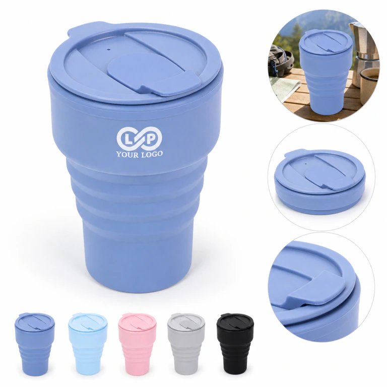 12oz BPA - free Silicone Collapsible Coffee Cup with Leak - proof Lid