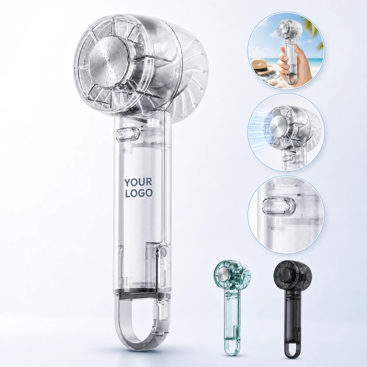 Transparent 3-Speed Handheld Turbo Fan, 2s Turbo Cooling