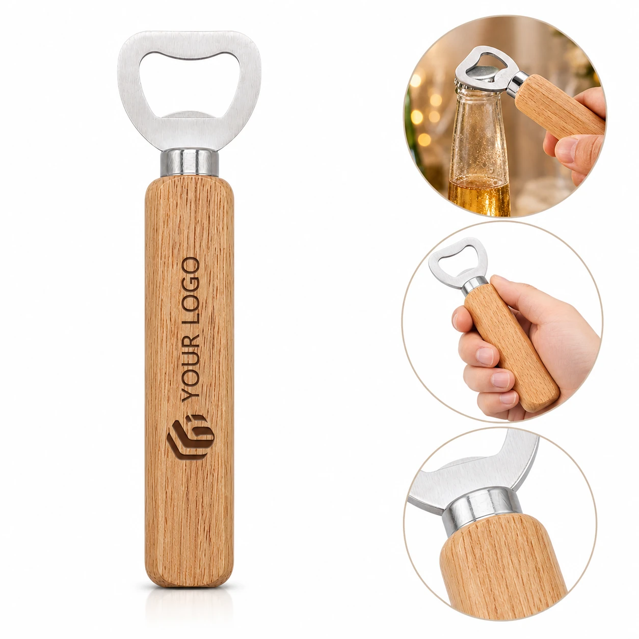 Beer Bottle Opener with Engravable Wooden Handle
