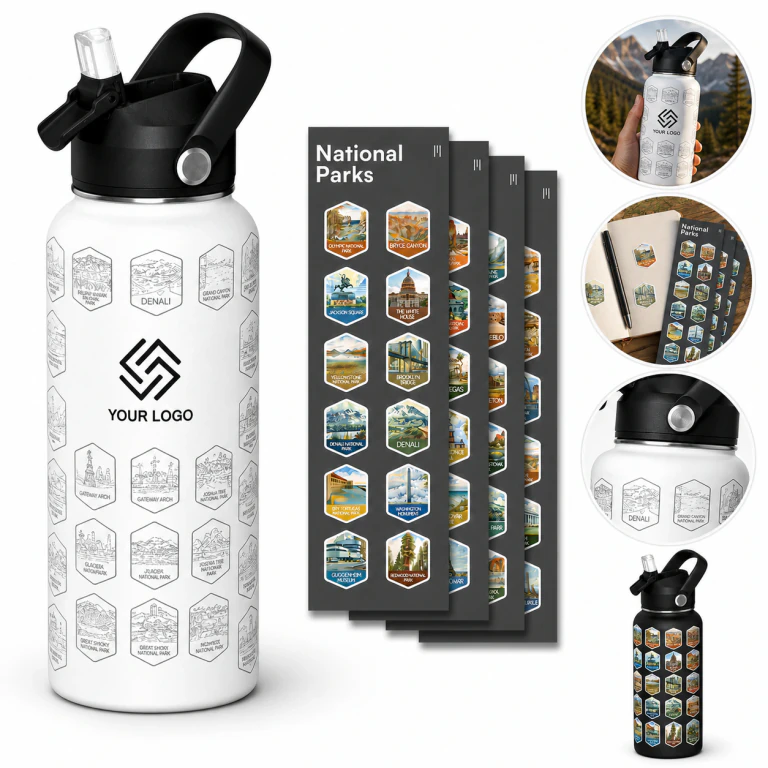 32 oz National Parks Water Bottle with Stickers, Keeps Drinks Cold 24h