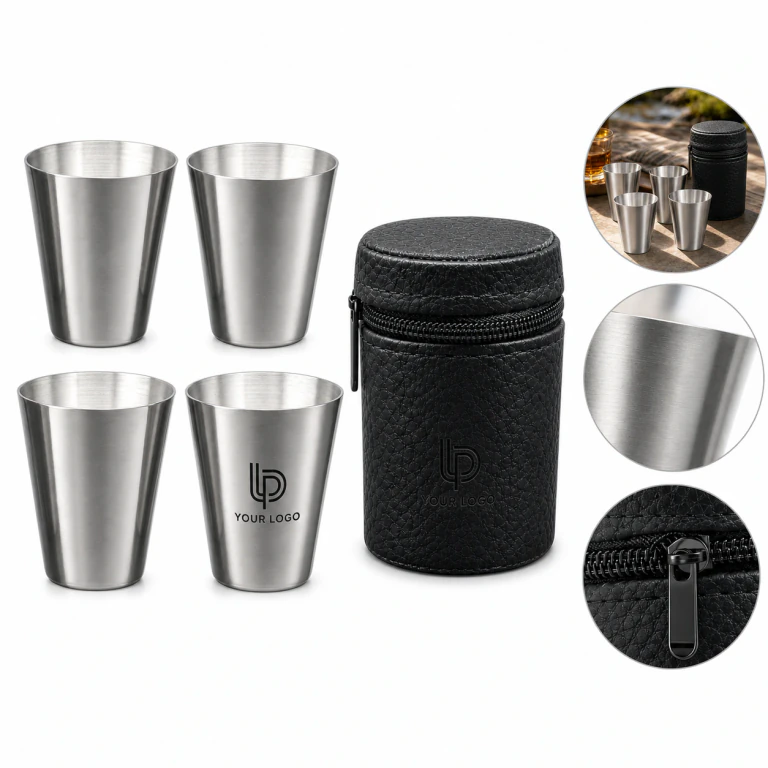 4 Pieces Stainless Steel Shot Cups with 1 PU Case