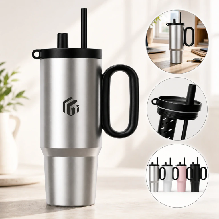 Portable Car Stainless Steel Travel Coffee Cup with Handle