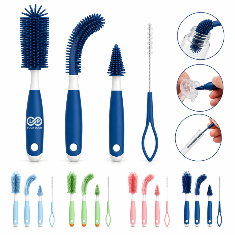 4-in-1 BPA-Free Silicone Baby Bottle Teat Brush Set