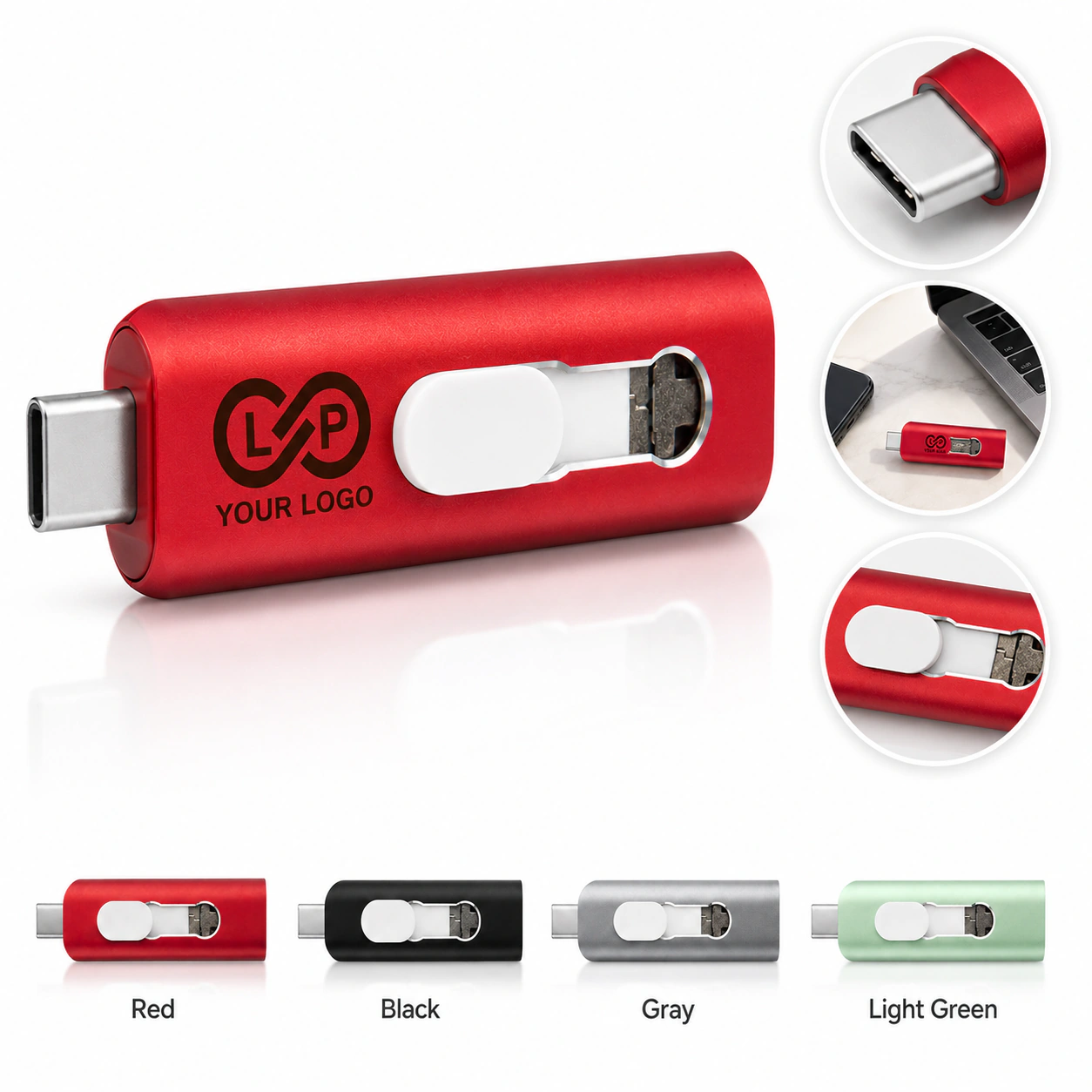 Alloy Retractable Dual USB Flash Drive, 16GB/32GB/64GB