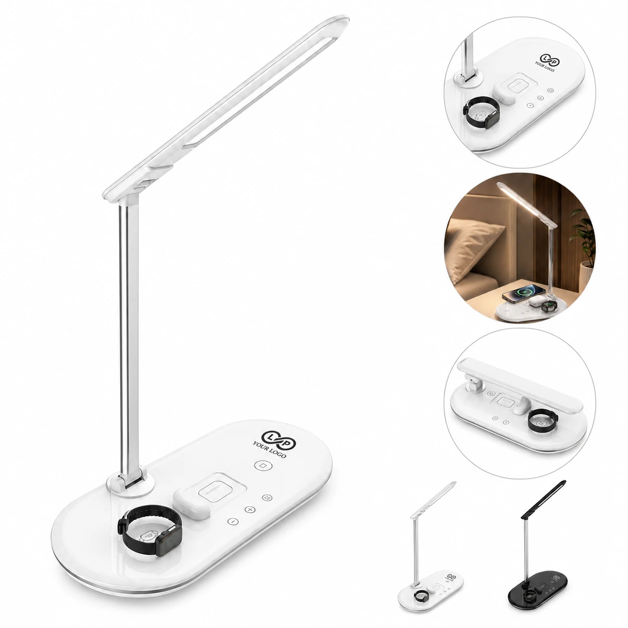 3-In-1 Foldable Wireless Charging LED Desk Lamp with Adjustable Lighting for Home, Office, and Travel