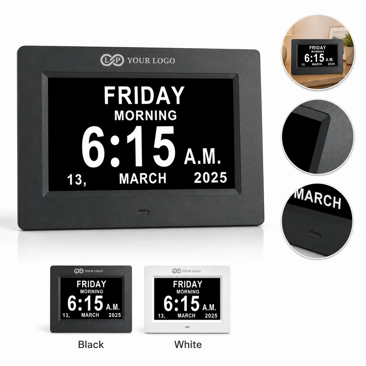 Customizable 7 - inch Auto Dimming Clock for Elderly