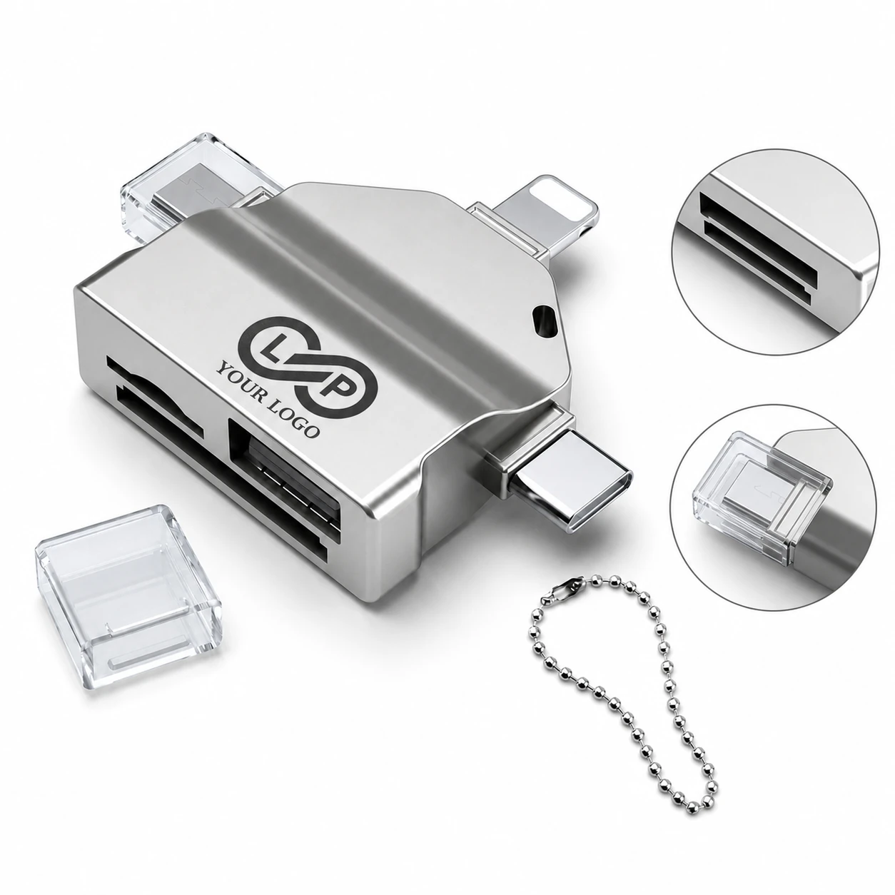 Portable Metal High-Speed TF SD Card Reader with Multiple Interfaces