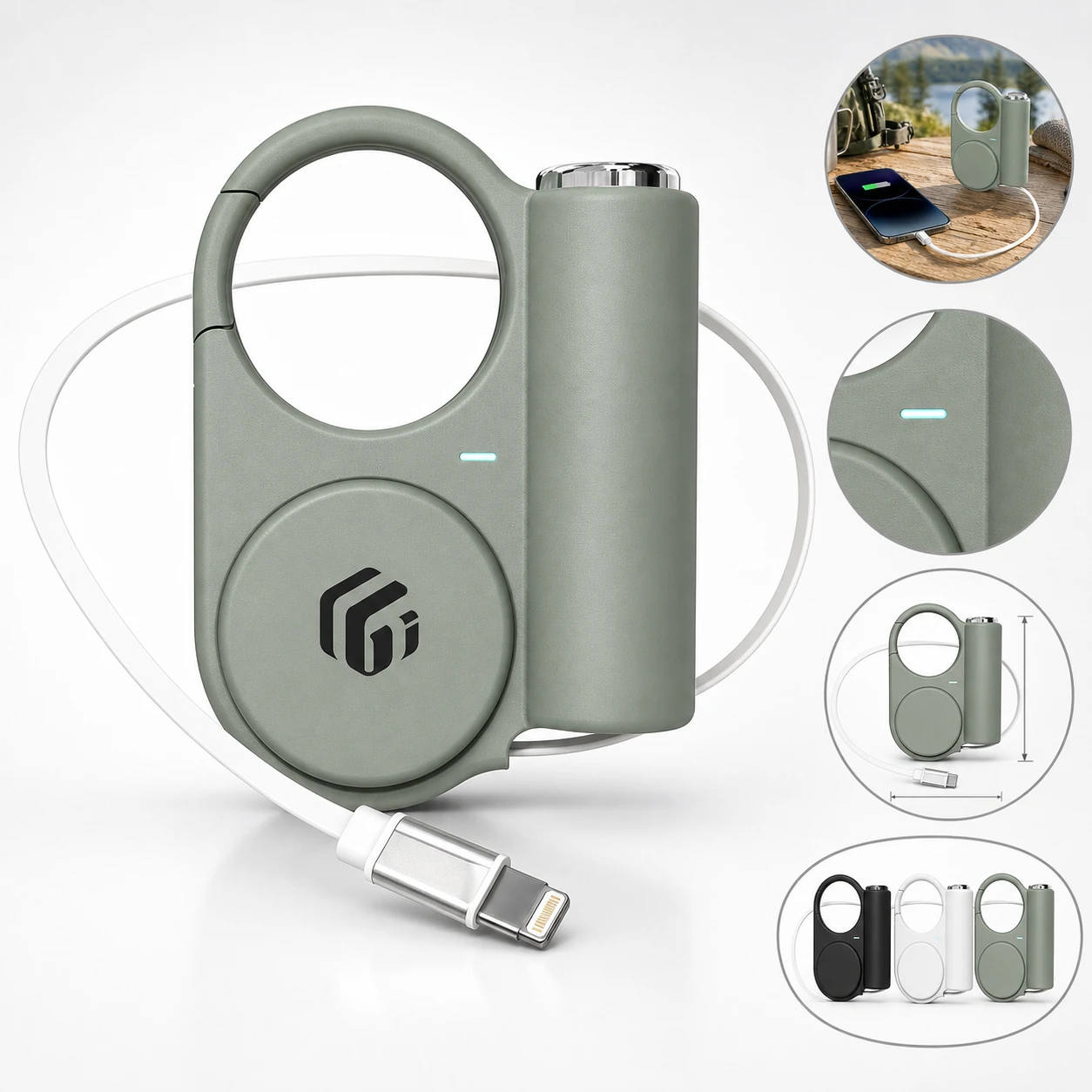 5000mAh Portable Charger with Built-in Retractable Cable