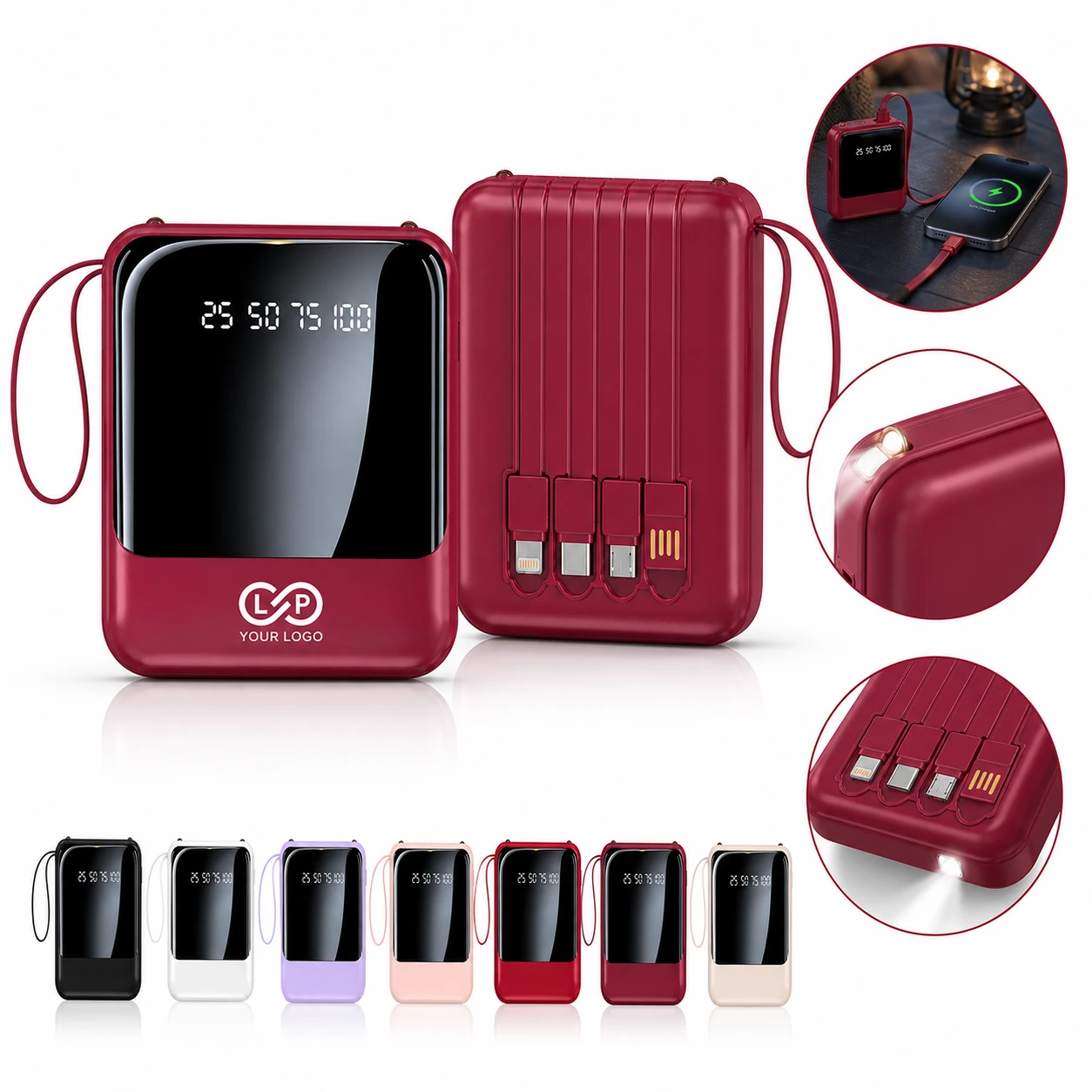 10000mAh Portable Charger with Built-in Cable & LED Display