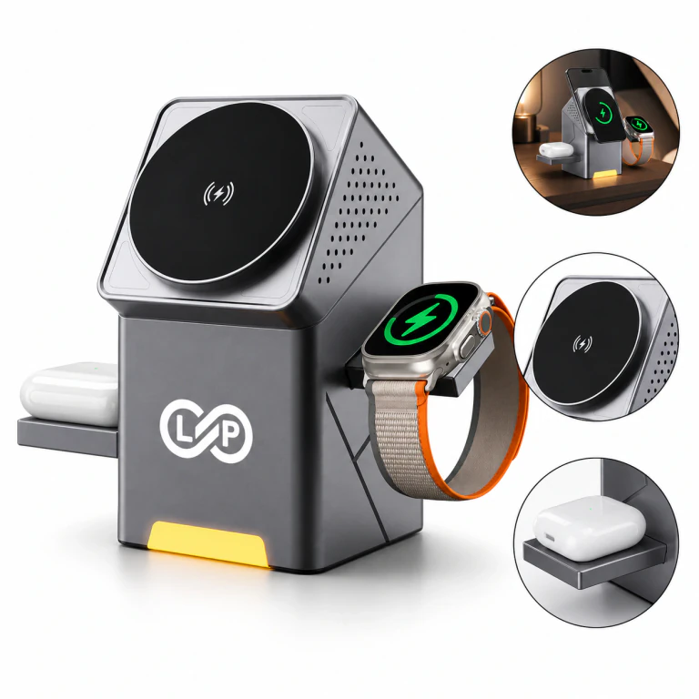 15W Fast 3 in 1 Auto-Rotating Wireless Charger
