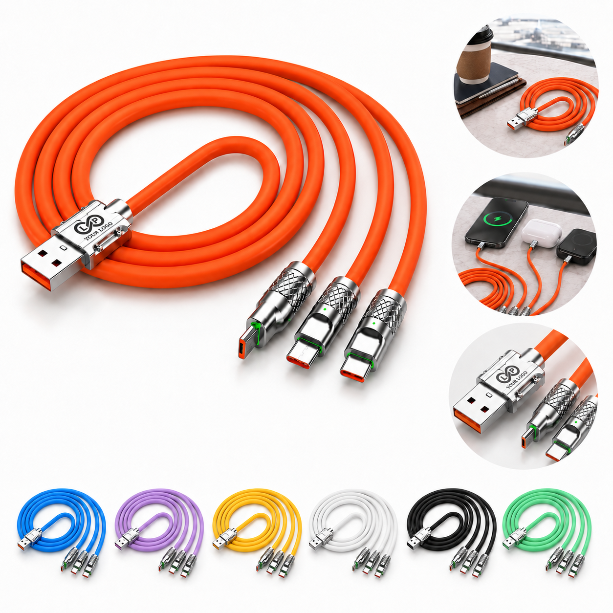 3-in-1 Silicone Multiple Charging Cable for Multiple Devices