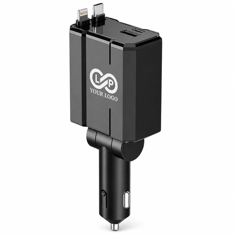 4 in 1 retractable car fast charger with dual USB ports