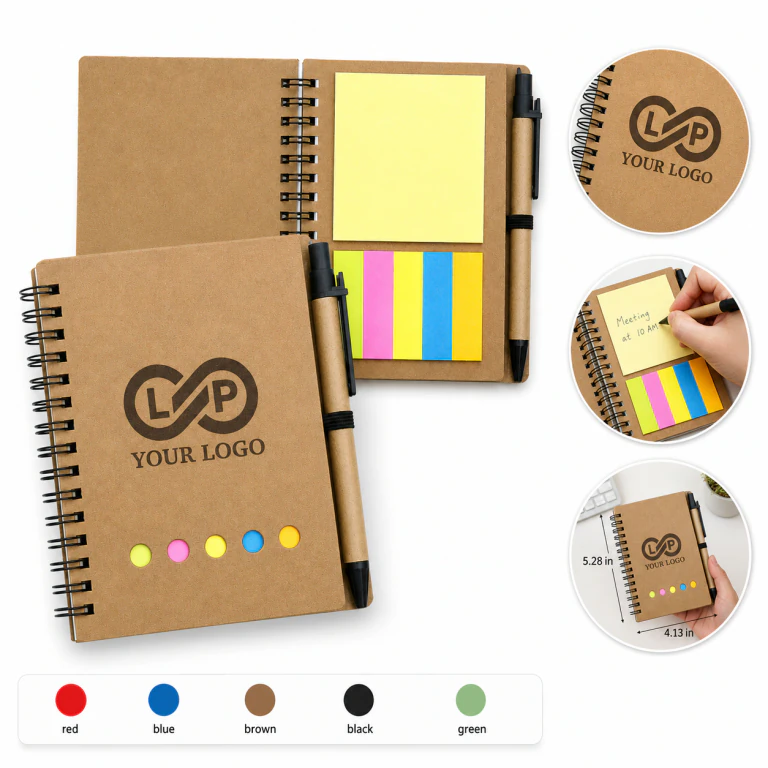 Portable Pocket Kraft Paper Notebook with Pen & Notes, for Daily Use