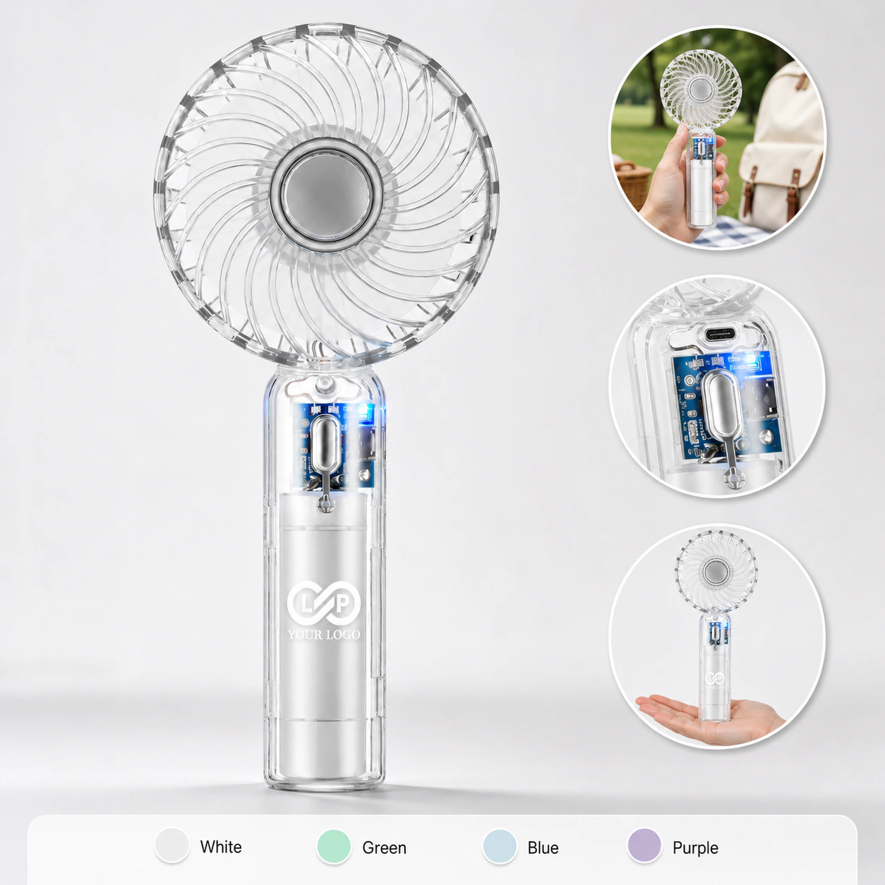 Mini Handheld Transparent USB Fan 3 Speeds, Ultra-Quiet