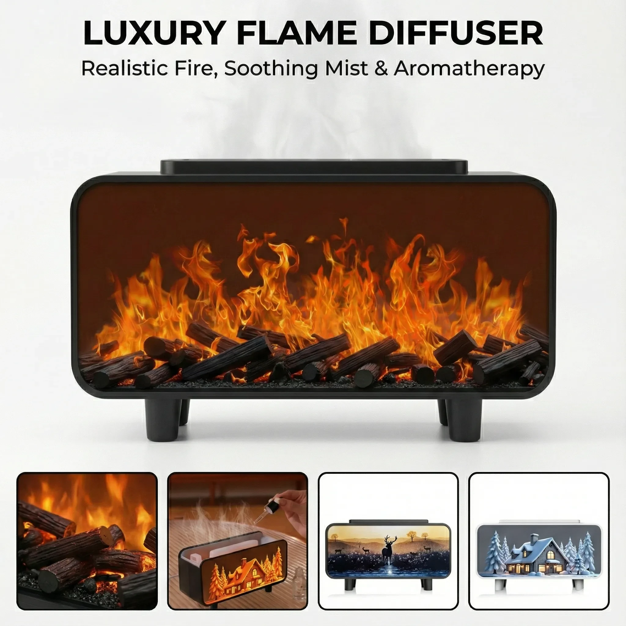 Plastic Flame Essential Oil Diffuser with Colorful Light