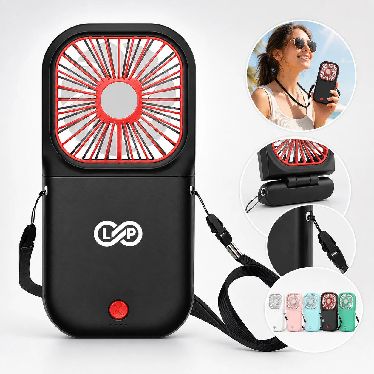Mini Foldable 3000mAh Neck Fan Power Bank, Customizable