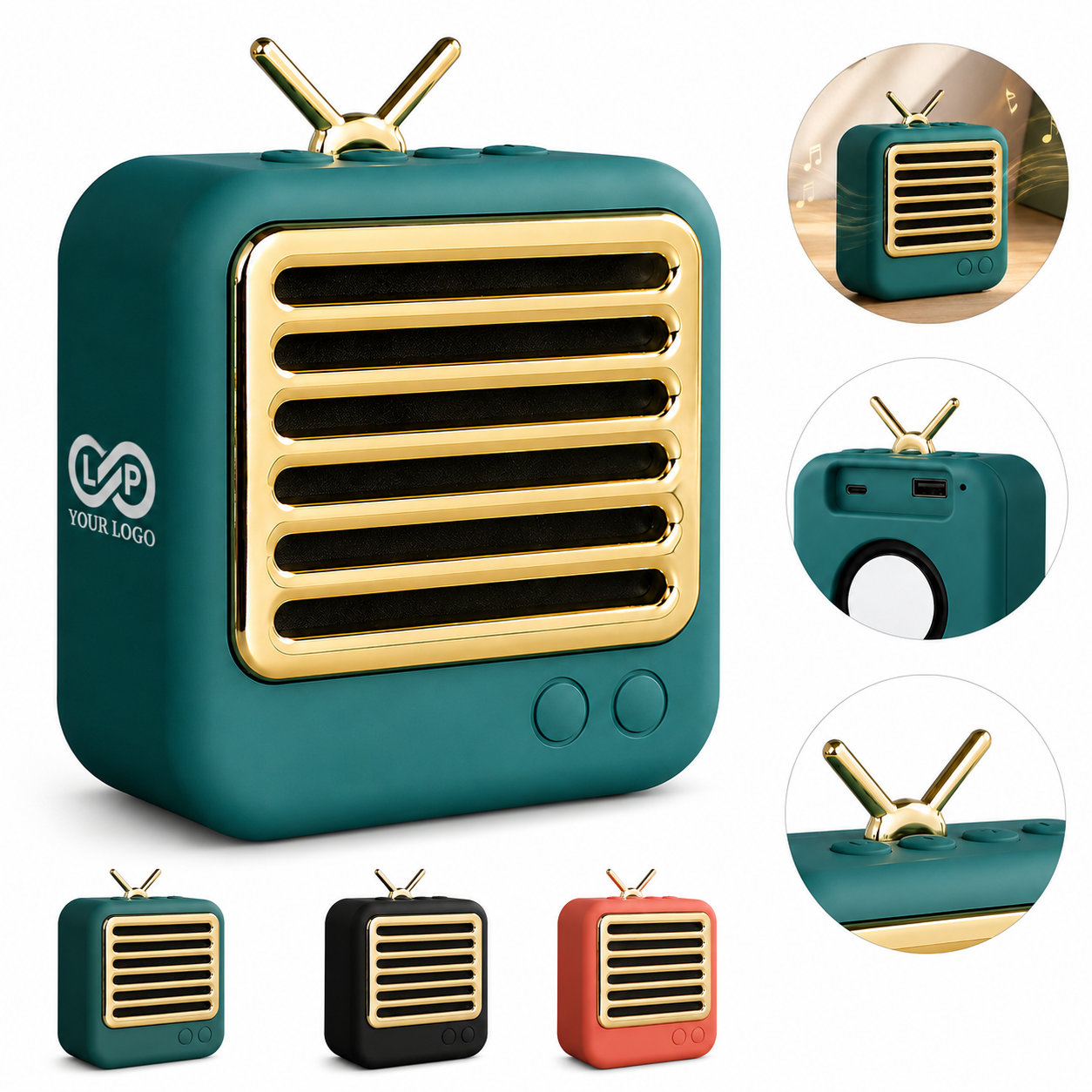 Portable Retro Bluetooth 5.0 Speaker - Plastic, Clear Sound