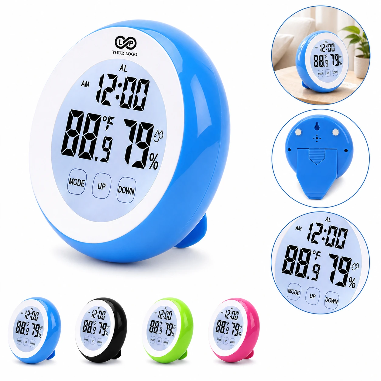 Home Digital Alarm Clock Thermometer Hygrometer Monitor, 3