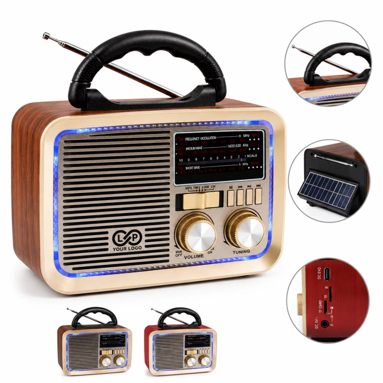 Portable Retro Bluetooth AM FM Radio with Solar & Antenna