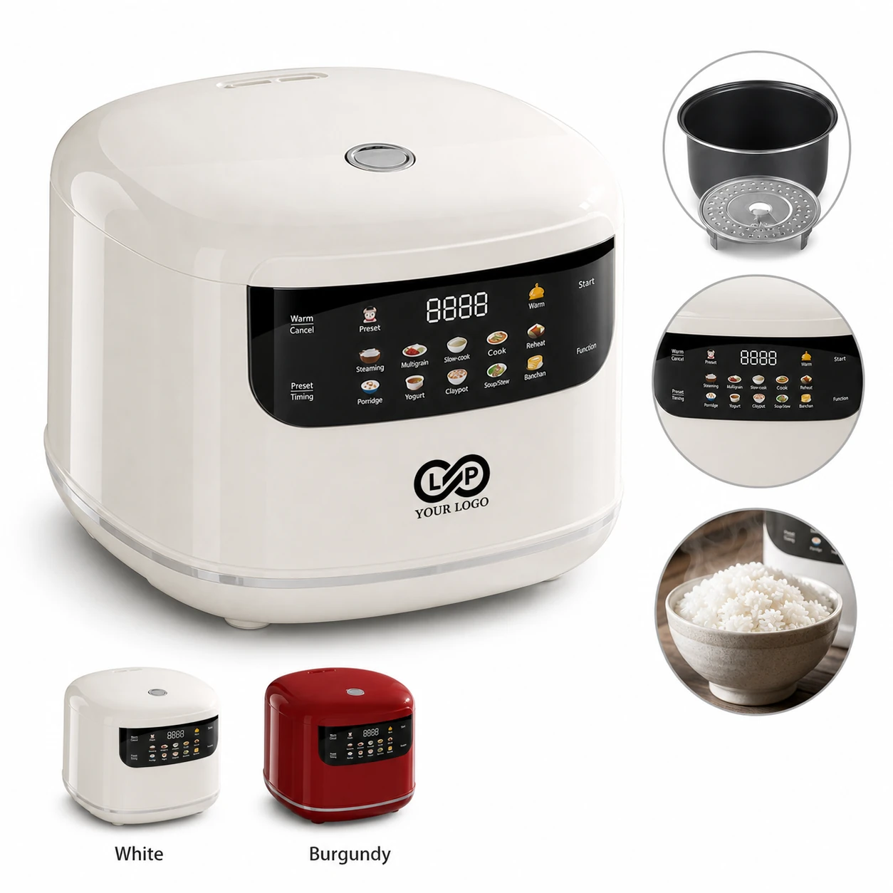 8-Cup Non-Stick Small Rice Cooker with 10 Culinary Menus