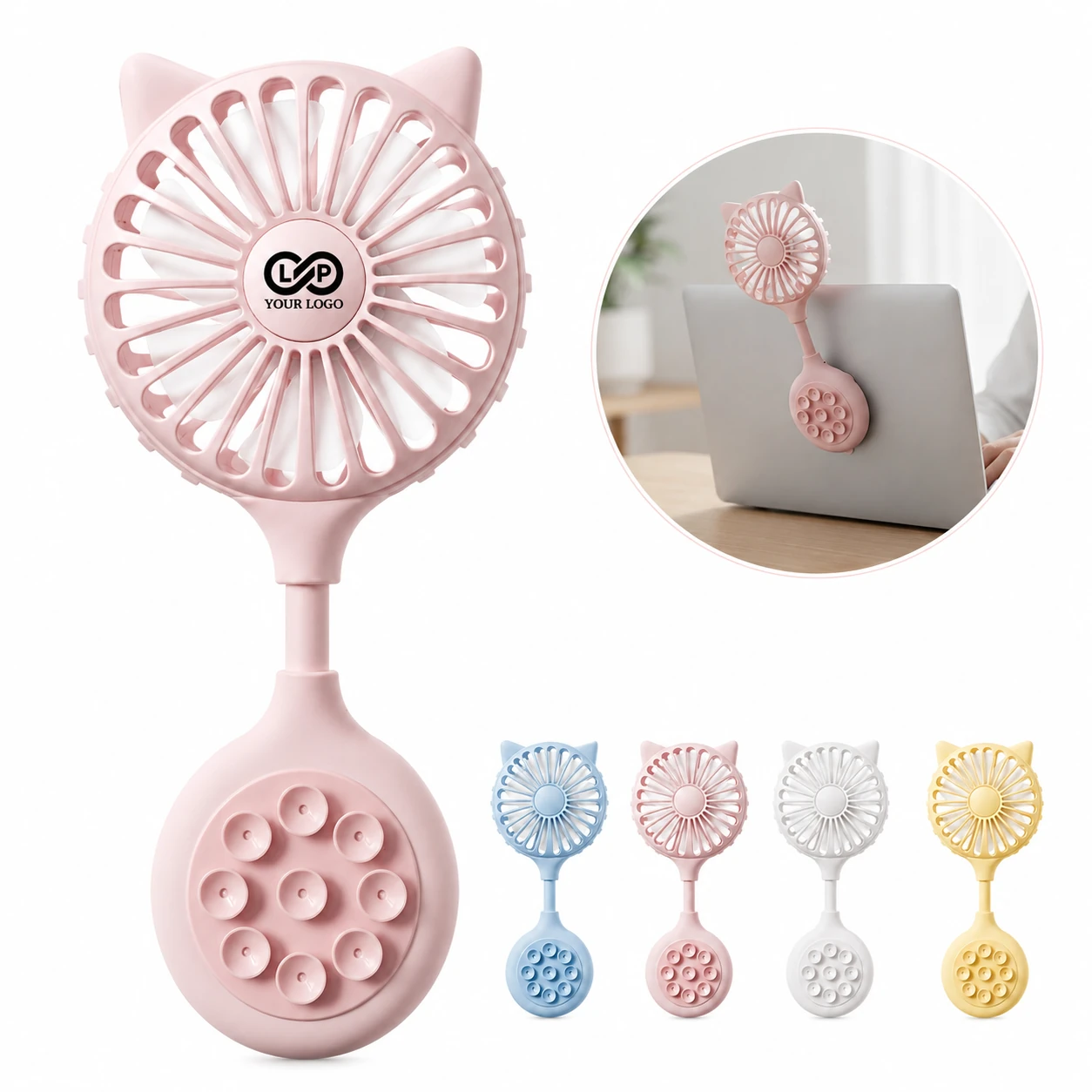 Portable Plastic Fan with Strong Suction, USB Rechargeable