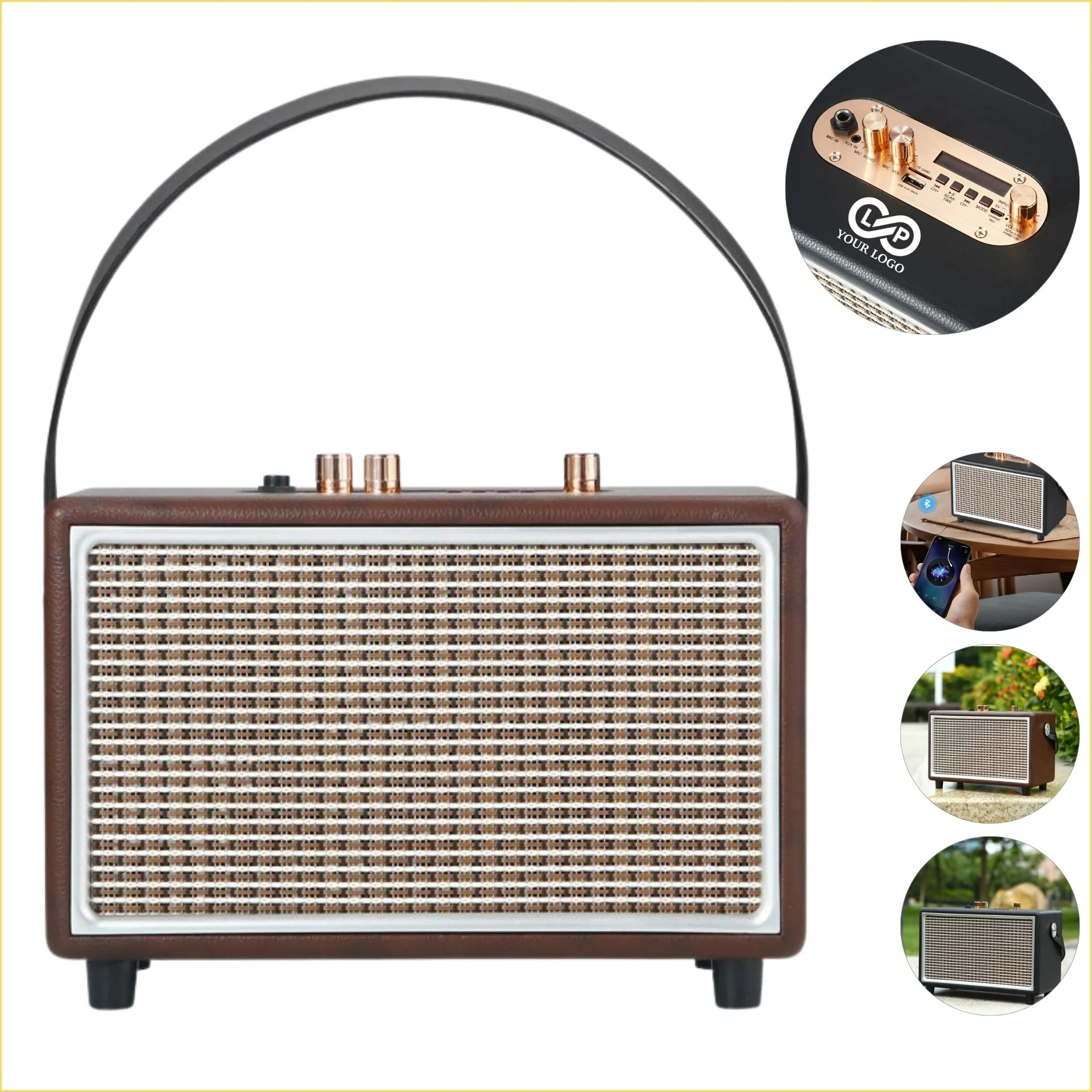 Outdoor Portable Retro Bluetooth Speaker with Wood Design