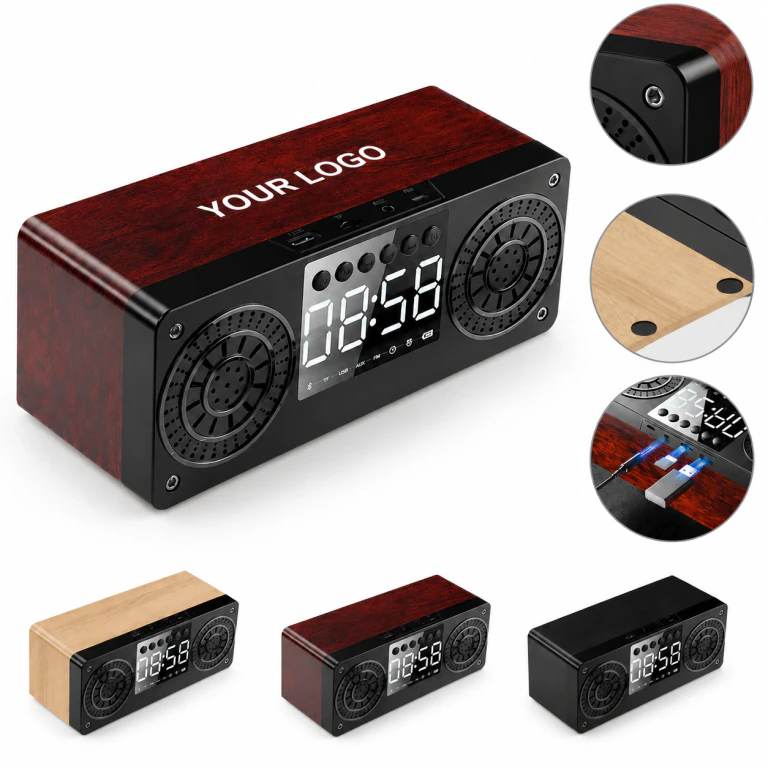 Wooden 360 Degree Stereo Sound Clock Bluetooth Speaker