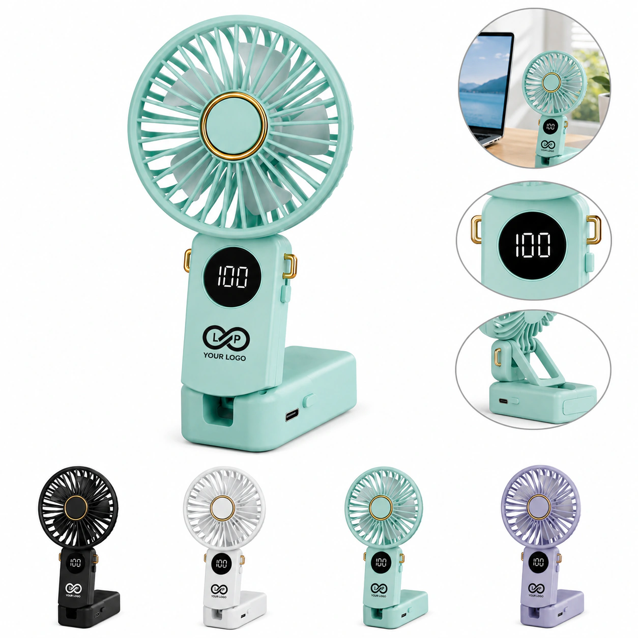 Plastic Portable Foldable Digital Display Handheld Fan with Five - speed